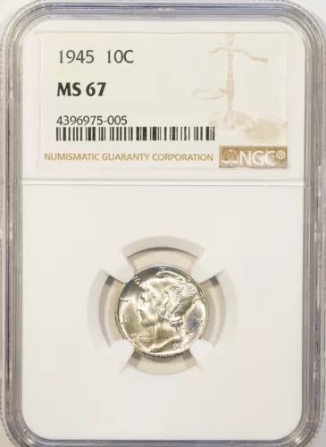 USA 1945 Mercury Dime MS67 NGC