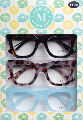 MARTHA STEWART 3-PACK PREMIUM READING GLASSES READERS +1.50 NEW AUTHENTIC