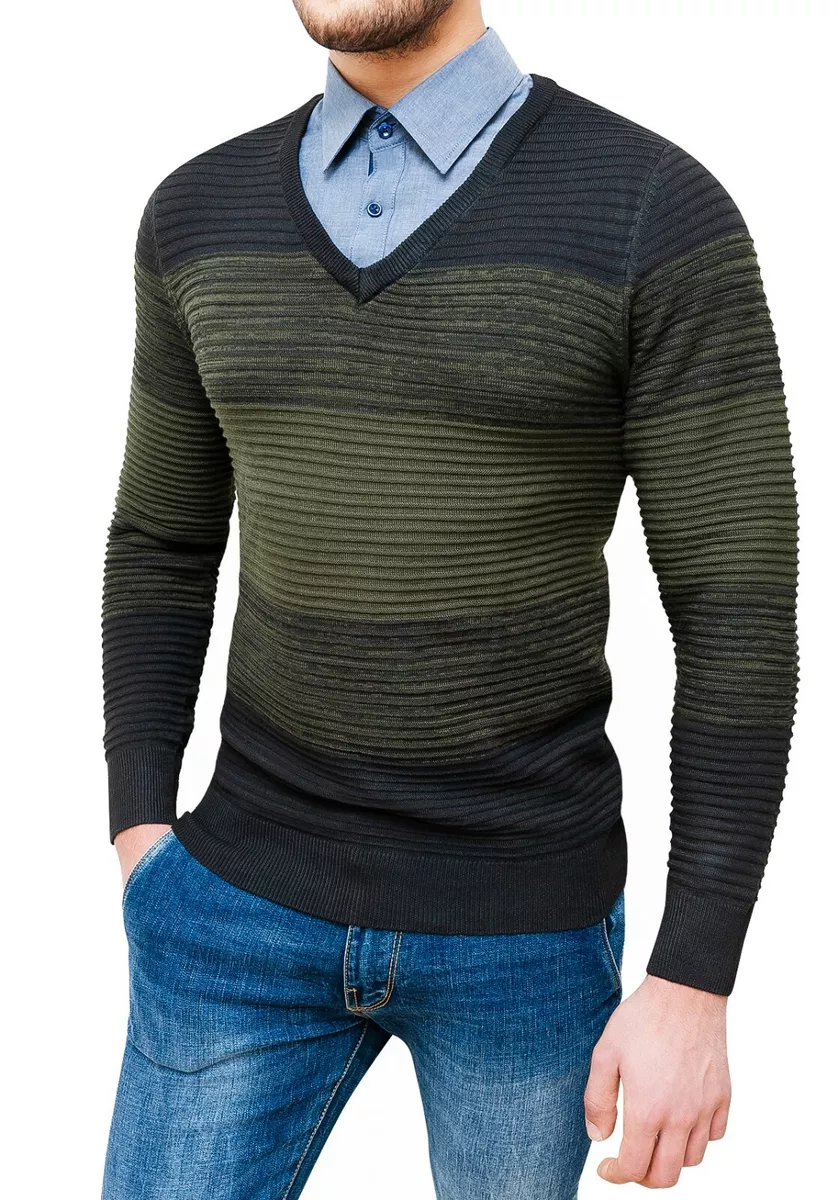 Maglione da uomo con camicia in coordinato invernale nero pullover
