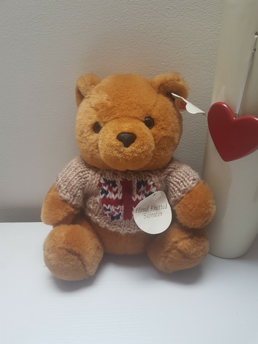 Vintage PATAMATES Cute Teddy Bear Soft Plush Toy Golden Brown Knitted Top 