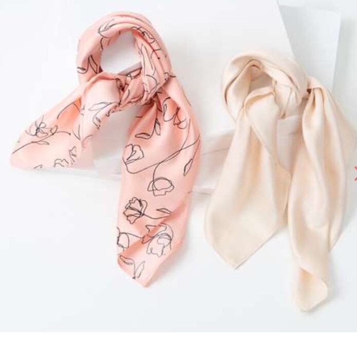 Lark & Ives Hair Scarf Set Pink Beige Hair Bag Accessory 20” X 20” NWT