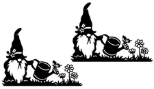 Gnome Watering Flowers Two 6" Black Vinyl Decal Car Window Laptop Tablet Tumbler