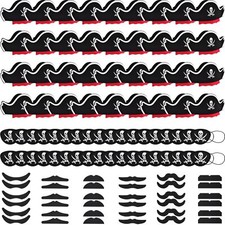 108 Pcs Pirate Hats Set Mustaches Eye Patches Party Favors for Halloween Cosplay