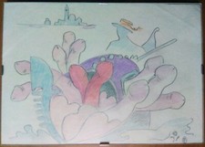 Quadro antico disegno pastello su carta di Fioravante Seibezzi Osé Venezia 1940.