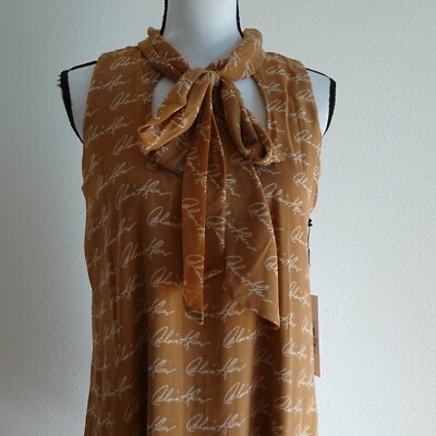 Calvin Klein Tie Neck Dress Women's Size 6 Brown Signature Logo Fabric Calvin Klein Tie Neck Dress Women's Size 6 Brown Signature Logo Fabric