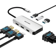 USB C Laptop Docking Station Quad Monitor 7-IN-1 USB-C Hub HDMI DP VGA 3x USB2.0