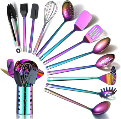 Rainbow Kitchen Utensils Set,13 Pieces Stainless Steel Cooking Utensils Set with