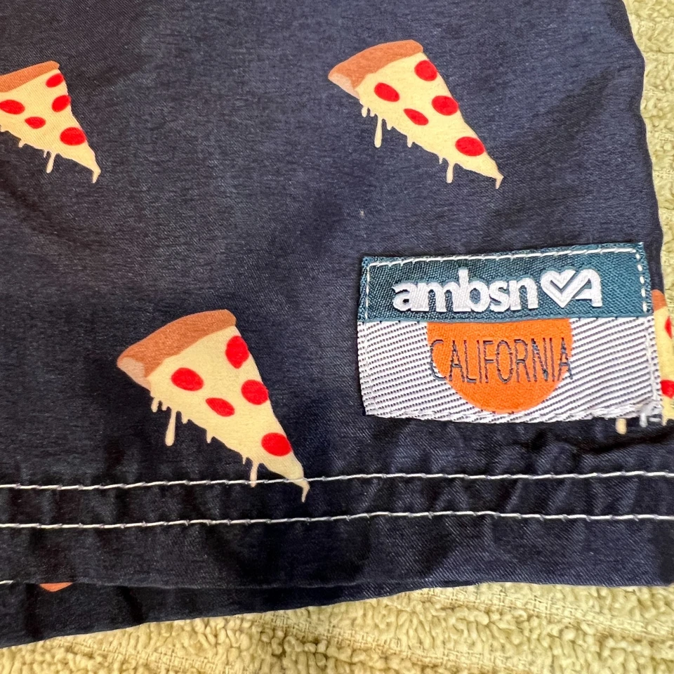 AMBSN California Board Shorts Swim Surf Trunks Size 32 All Over Pizza Print Blue - Image 2 of 4