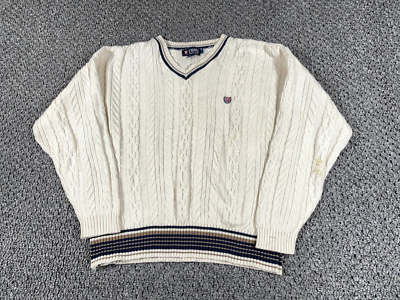 VTG Chaps Ralph Lauren Cable Knit V-Neck Sweater Adult Large Ivory