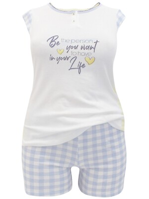 Italian Bisbigli IVORY Pure Cotton Checked Cap Sleeve Shortie Pyjama Set - Size 