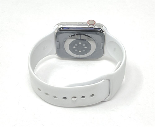 Apple Watch Series 7 45mm Silver Steel with White Sport Band Cellular Very Good - Photo 3 sur 5
