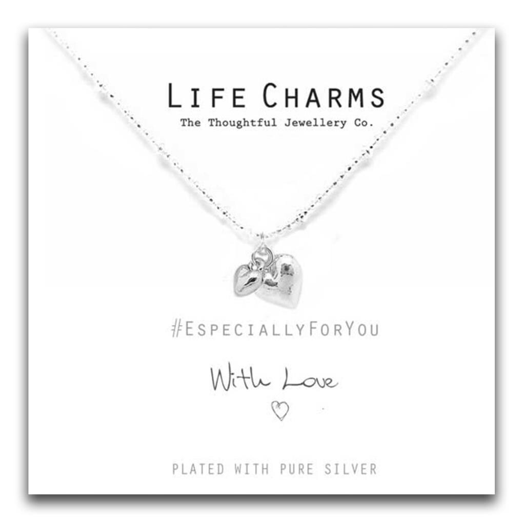Puffed Love Hearts Necklace – Life Charms Silver Plated Jewellery Gift For Her