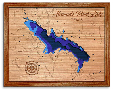 Alvarado Park Lake TX 3D laser cut wood lake map. lake house wall decor