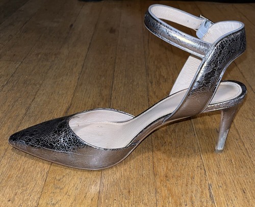 Louise Et Cie Pointy Toe Ankle Straps Silver Size 9.5 Heels Pumps