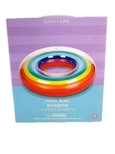 SUNNYLIFE POOL RING RAINBOW 44 INCHES WITH PATCH KIT NEW IN BOX 