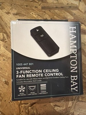 Hampton Bay Universal 3-Function Ceiling Fan Remote Control Black Wall Cradle 1C