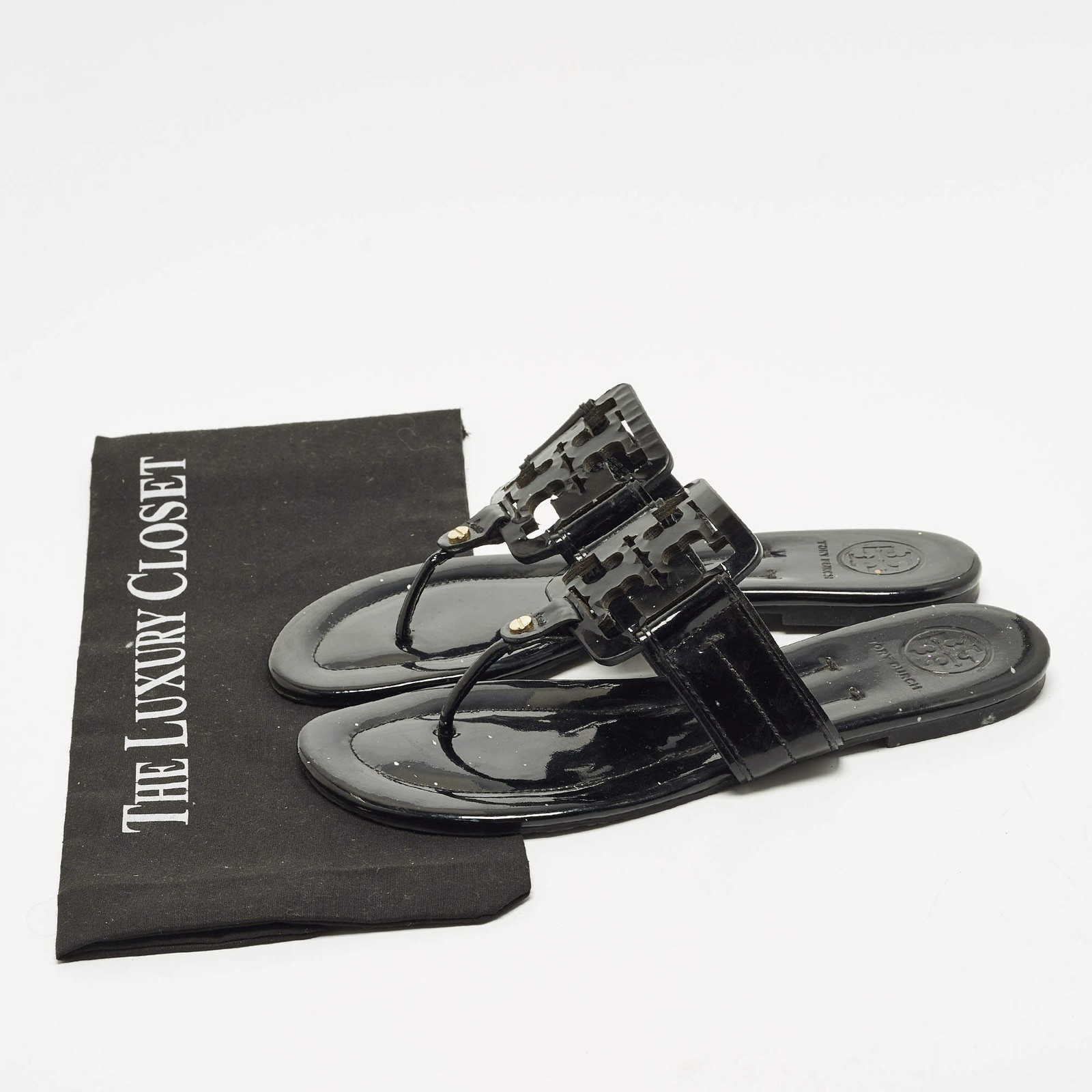 Tory Burch Miller Size 38.5 Black Patent Leather Thong Flats thumbnail 9