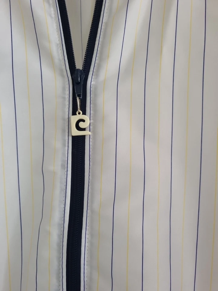 Chaqueta Pierre Cardin Vintage Años 80 Blanco Azul Amarillo Rayas Ligera L Para Hombre Foto 3 de 4