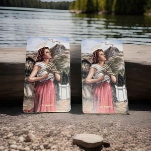 new set of two holy cards Saint  Agatha Patron Of Breast Cancer, Rape Victims