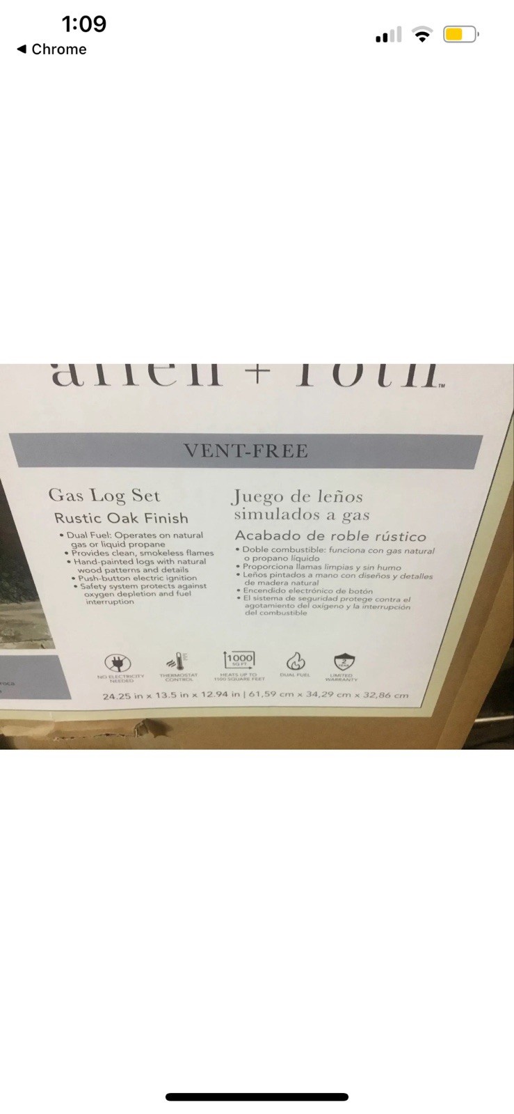 Allen + Roth 30000-BTU Natural Gas or Propane Log Set Rustic Oak Vent Free New
