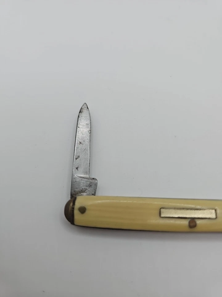 Navaja de bolsillo plegable vintage de 2 hojas con mango color marfil Foto 4 de 4