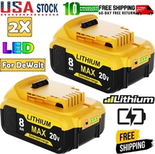 2PACK 8.0AH For DeWalt 20V Max XR Lithium Battery DCB200 Cordless Tool Battery