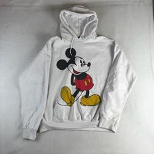 Disney Mickey Mouse Graphic Hoodie White Pullover Sweatshirt Mens Large 24x26