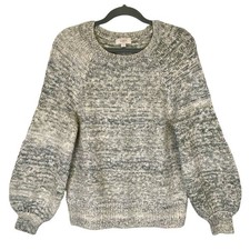 Loft Chunky Knit Sweater Women Sz S Gray/White Marled Balloon Sleeves Ribbed