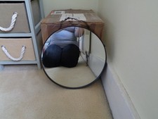Modern Round Wall Mirror with Black Metal Frame & Hanging chain