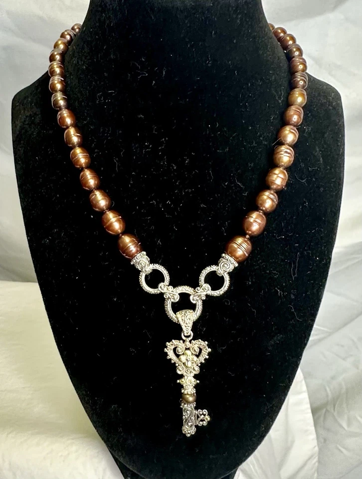 BARBARA BIXBY 纯银 18k 金铜色珍珠钥匙吊坠项链 — 第 2/4 张图片