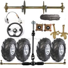 32" Go Kart Rear Live Axle Kit Sprocket Hub Brake Chian, Wheels, Steering Rack