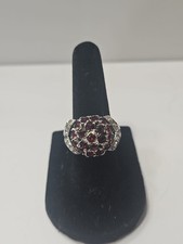 Sterling Silver Cluster Ring With Red Stones Size 6 Vintage