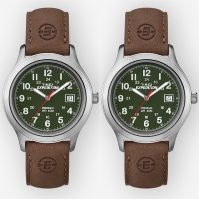 2 PACK Timex Men's T40051 Expedition Metal Field 39mm Leather Strap Watch