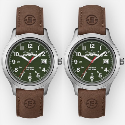 2 PACK Timex Men's T40051 Expedition Metal Field 39mm Leather Strap Watch