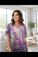 Notations Woman Sz 3X Layered Ruffle S/S Blouse, Multicolor Blend.  NS-13