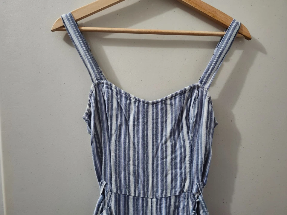 Mono Hollister Para Mujer M Azul Cami Tank Correa Calzoncillo Rayas Playa Boho Bolsillo Foto 4 de 4