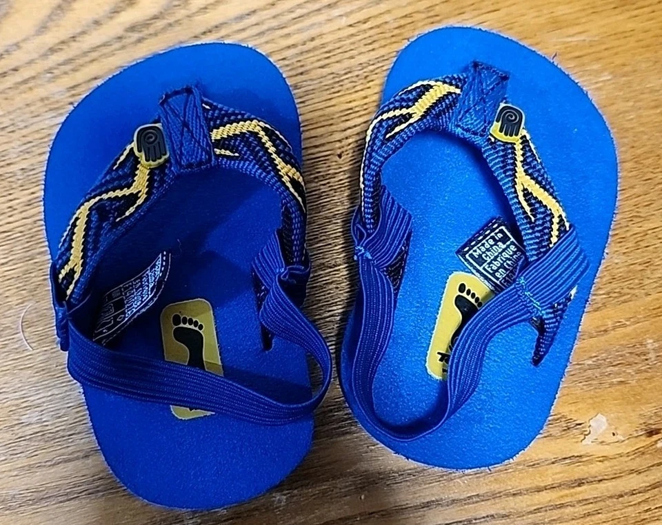 Teva Girls Boys Baby Sandals Size 2 3 Infant Mush Flip Flops Blue Yellow Thong - Image 3 of 4