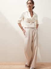 NWT Banana Republic Women Size 4 Cream Double-Breasted Cropped TENCEL Blazer NEW