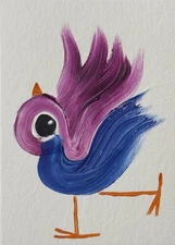 ACEO Original Painting, Bird Impressionism Oil Art, Emmer Plaxe, Animal Abstract