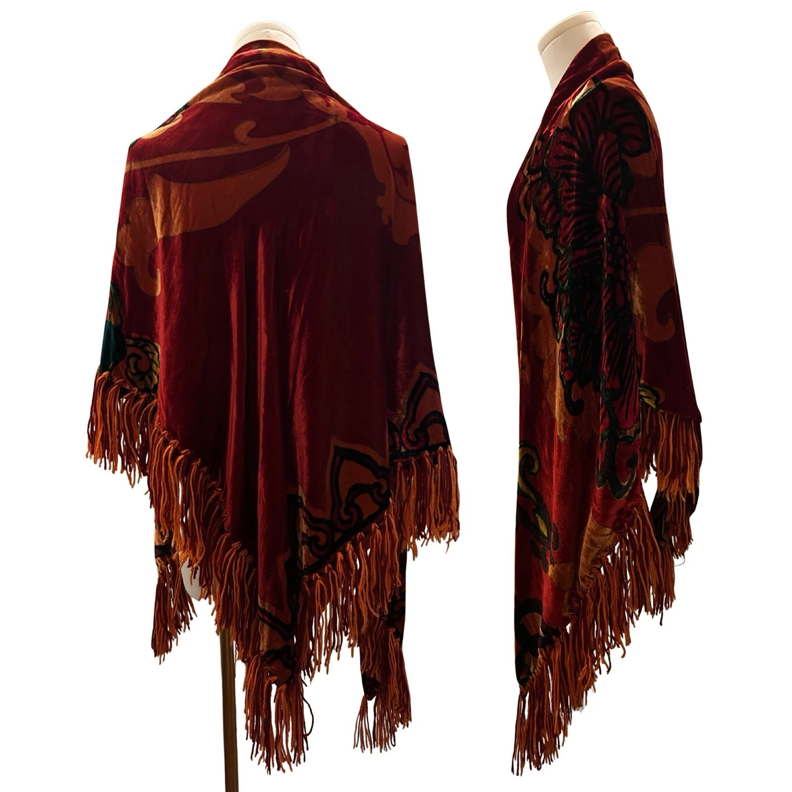 Red Boho Fringe Poncho
