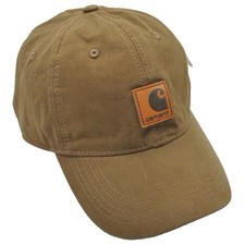 Carhartt Canvas Cap Hat Brown Leather Logo Adjustable One Size - Unisex Brown