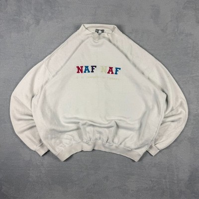 Vintage Naf Naf 1990's White Spellout Heavyweight Oversized Gr. Small Sweatshirt