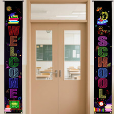 Back to School Door Banner - 2Pcs Colorful First Day of School Porch Sign Banner