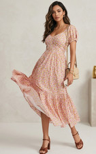 Love Shack Fancy Angie Dress 8 Medium pink yellow floral Summer Morning sundress