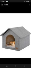 Nuromy Indoor Grey Dog House with Washable Plush Cushion Small Size for Dog