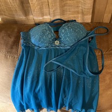 Vintage Victoria's Secret Teal Lace Push Up Chemise Babydoll . This beauty is f