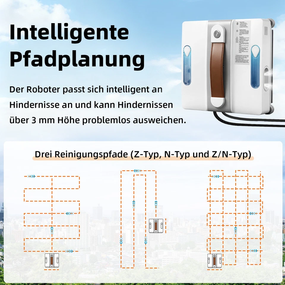 Smart Fensterputzroboter Fernbedienung mit Dual-Wasserspray Anti-Fall 6500Pa NEU - Bild 4 von 4