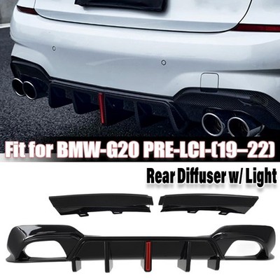 GLOSS BLACK F1 STYLE REAR DIFFUSER W/LED LIGHT FOR 2019-2022 BMW G20 3 SERIES