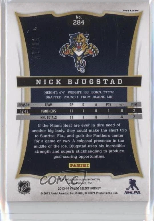 2013-14 Panini Select Silver Prizm /99 Nick Bjugstad #284 Rookie Auto RC - Image 2 of 2