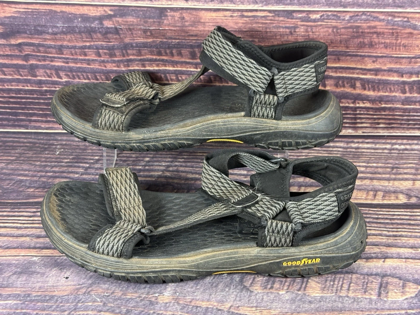 Skechers Men 12 Lomell Rip Tide Sandals Goodyear Relaxed Fit Luxe Foam Blk Gry